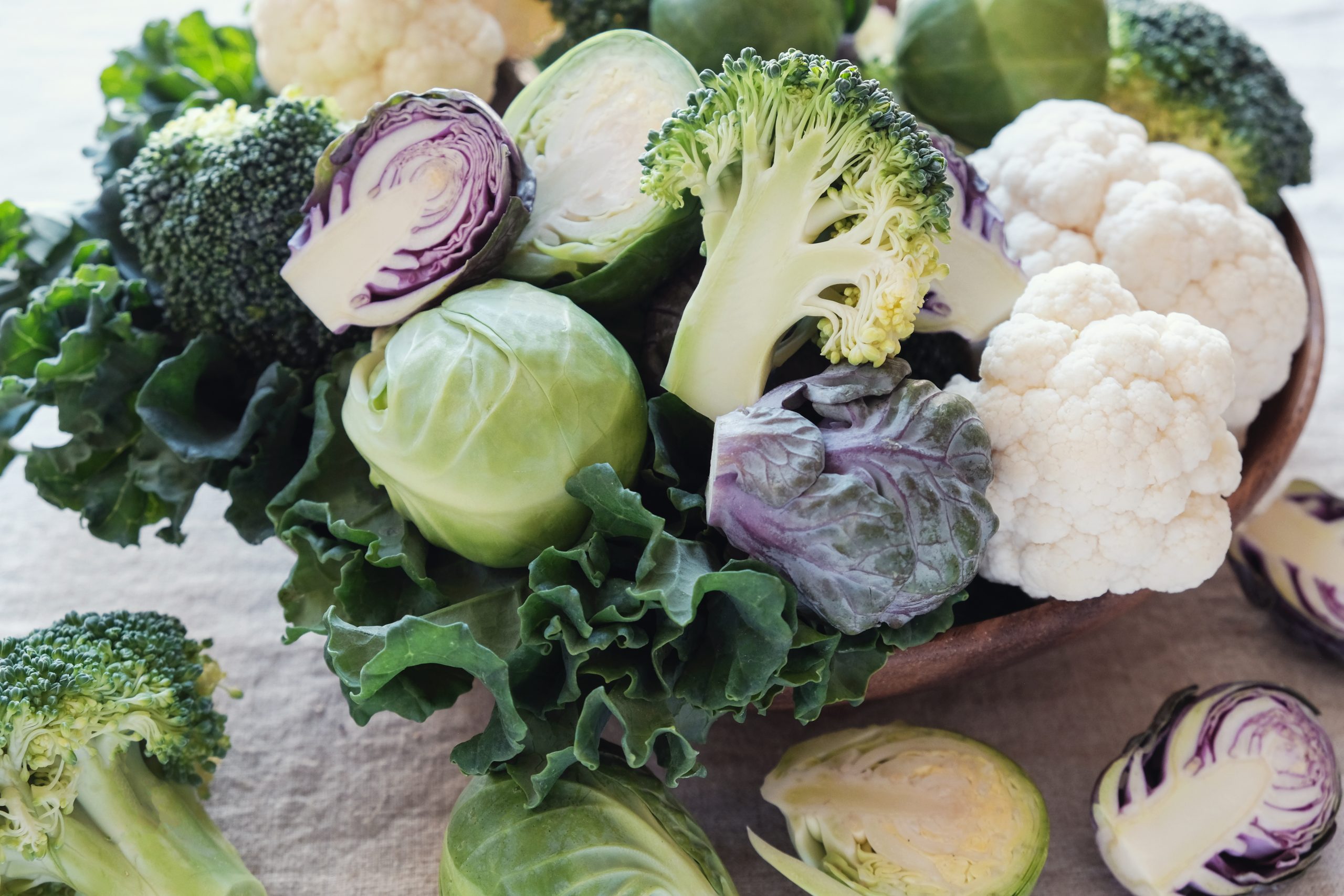 Broccoli, kale, and cauliflower, the cruciferous vegetables the body uses to form DIM